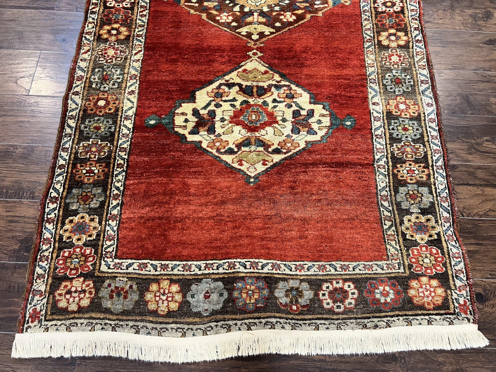 Antique Persian Bidjar Rug 4x8, Triple Medallions, Handmade Oriental Carpet, 1920s Rug, Wool Rug, Red - Nuvé