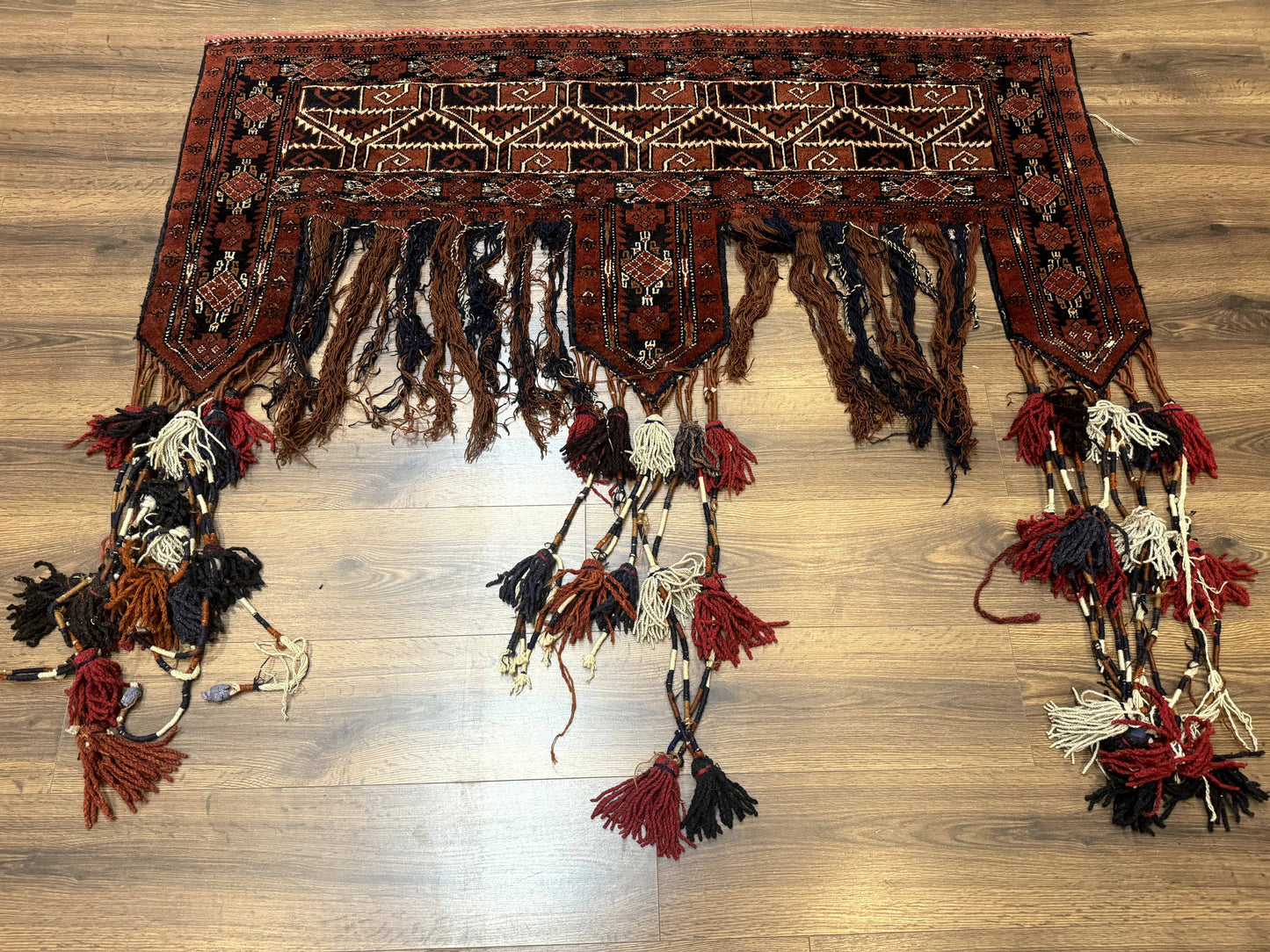Antique Afghan Beshir Tent Header Textile Rug, Tribal Collectible, Wool
