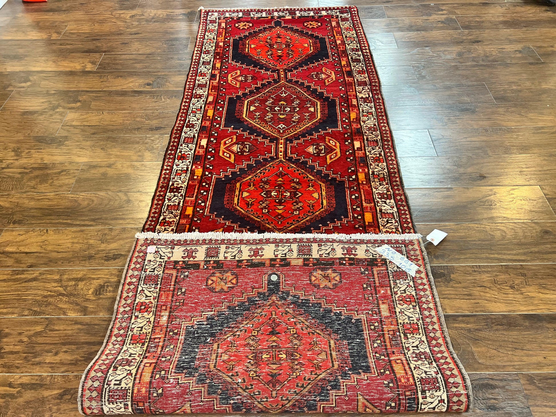 Persian Heriz Runner Rug 3.7 x 11, Persian Tribal Runner, Handmade Wool, Medallions, Geometric, Red, Antique Vintage Hand Knotted Rug - Nuvé
