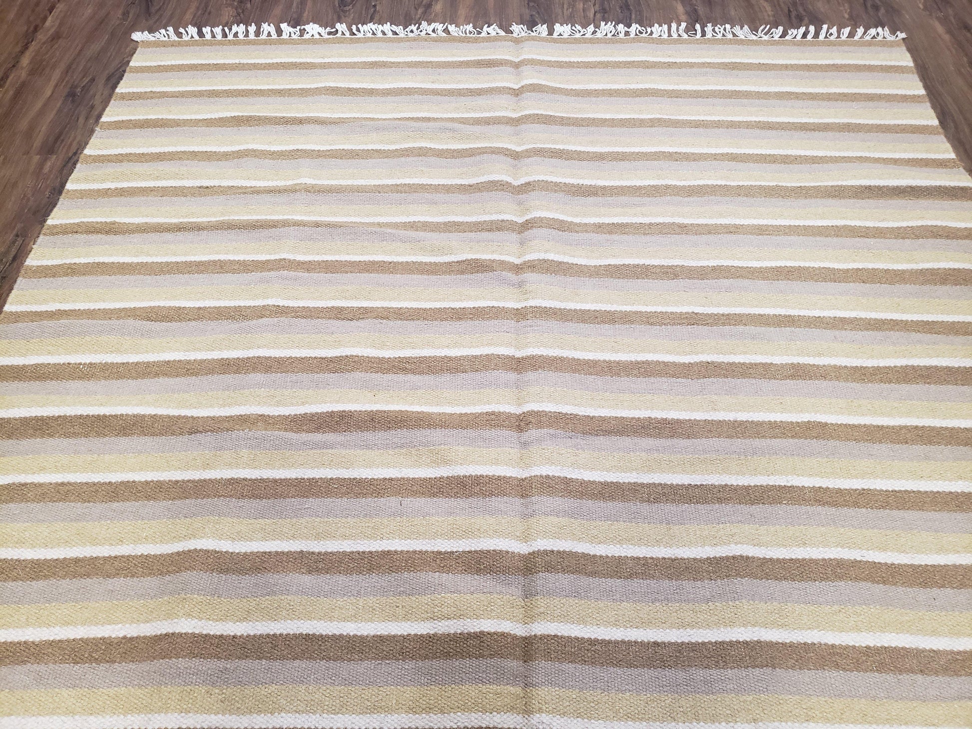 New Indian Striped Blanket, Multicolor Earthern Tones Kilim Rug, Wool Handmade South American Style Blanket, Queen Sized Bedspread 5x8 - 6x8 - Nuvé