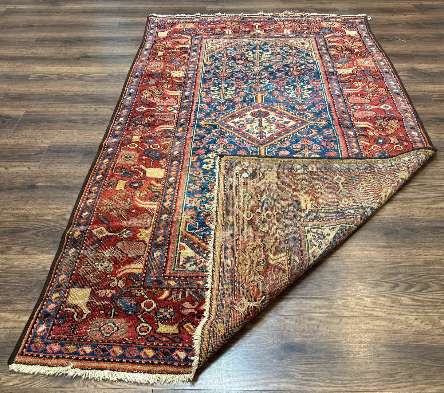 Antique Persian Rug 4x7, Blue and Red Malayer Carpet, Rare - Nuvé