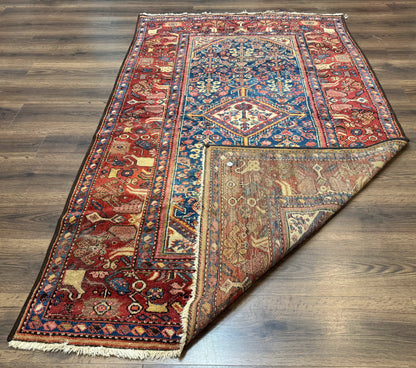 Antique Persian Rug 4x7, Blue and Red Malayer Carpet, Rare - Nuvé