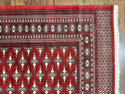 Pakistani Turkoman Bokhara Rug 6x9, Fine Wool Vintage Hand Knotted Handmade Yamud Oriental Carpet 6 x 9, Red Turkoman Rug, Tribal Rug - Nuvé