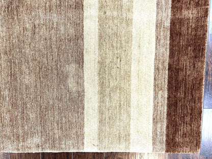 Indo Gabbeh Rug 5x8, Contemporary Wool Stripped Modern Area Rug, Hand Knotted Medium Sized Carpet - Nuvé