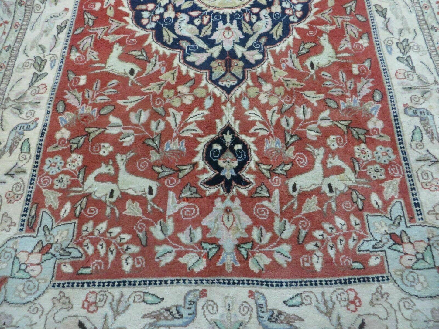 6' X 9' Vintage Handmade India Oriental Floral Wool Rug Hunting Bird Deer Nice - Nuvé