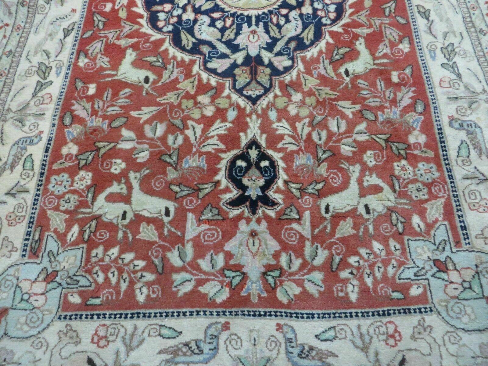 6' X 9' Vintage Handmade India Oriental Floral Wool Rug Hunting Bird Deer Nice - Nuvé