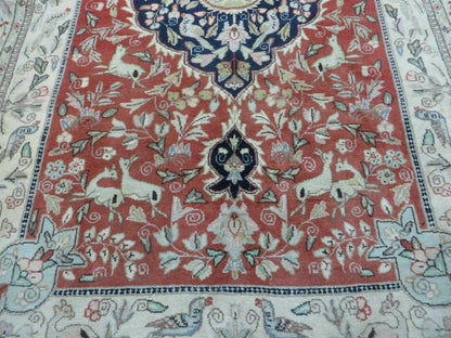 6' X 9' Vintage Handmade India Oriental Floral Wool Rug Hunting Bird Deer Nice - Nuvé