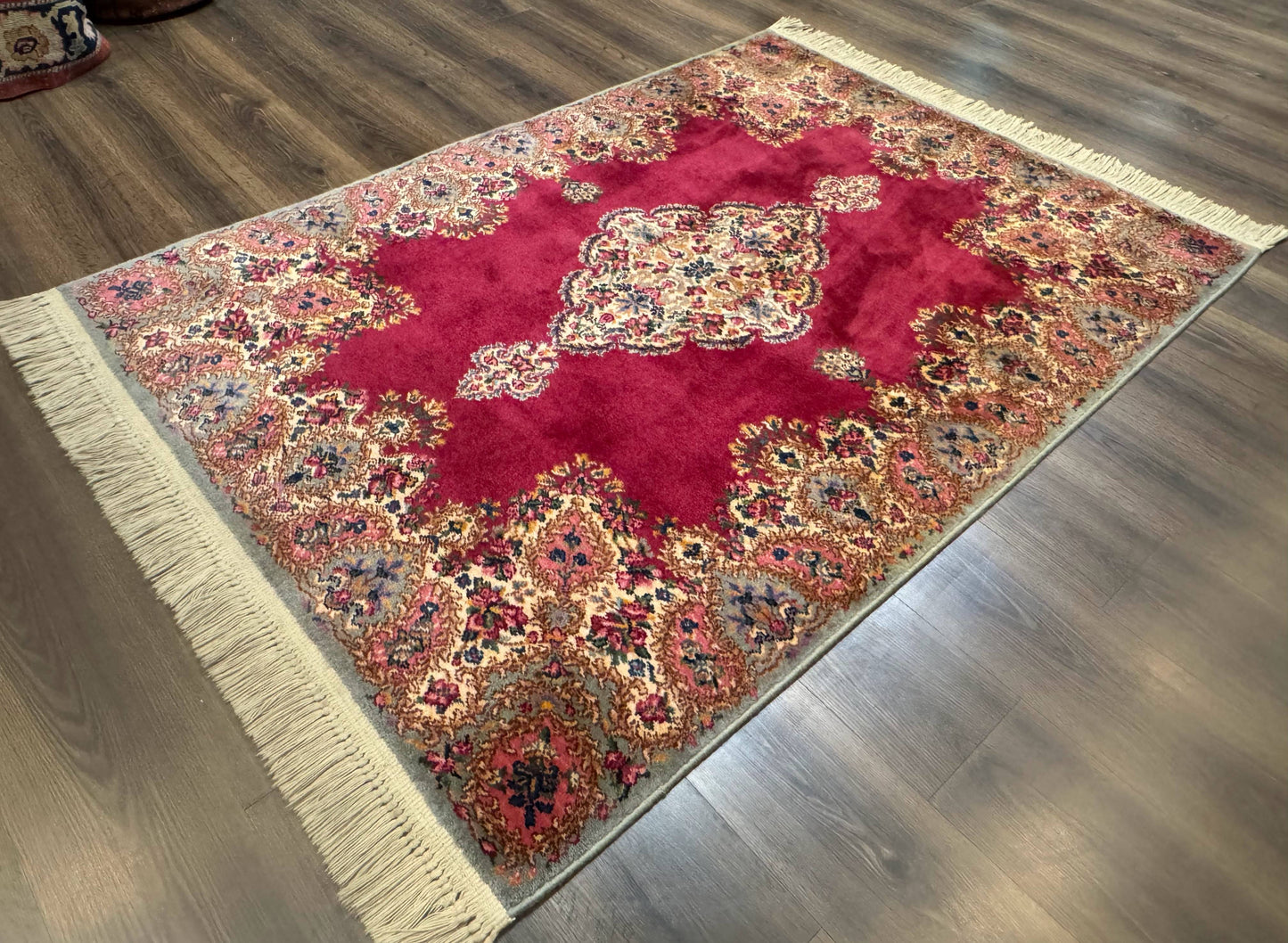 Karastan Rug 4x6 Red Medallion Kirman #762, Wool Vintage Original 700 Series - Nuvé