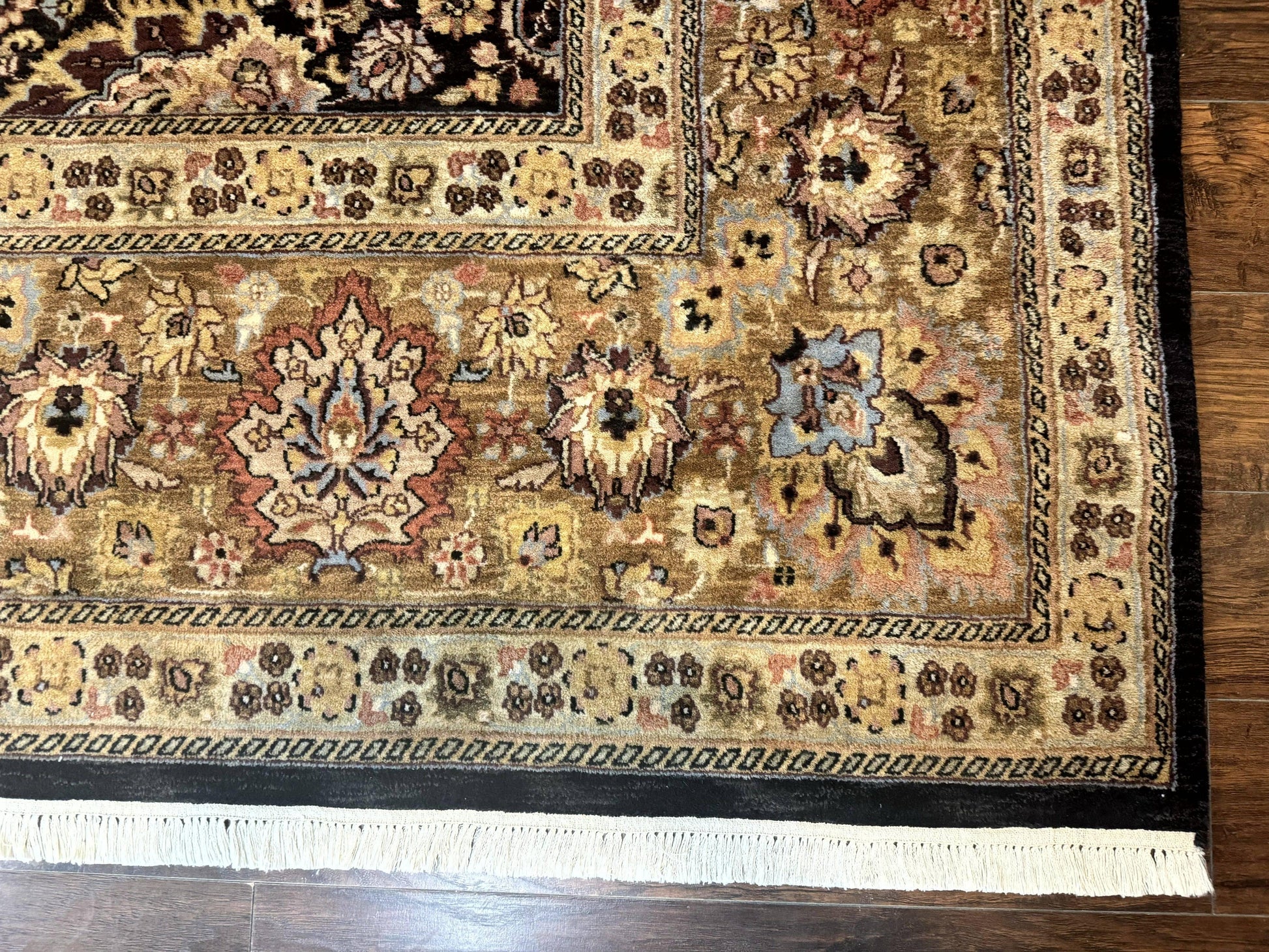 Indo Persian Rug 9x12, Floral Allover, Midnight Blue, Handmade Vintage Wool Oriental Carpet - Nuvé