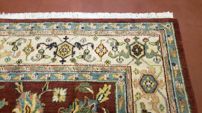 8x12 Indo-Mahal Rug, Floral Allover, Red & Beige, Wool Vintage Handmade Traditional Carpet - Nuvé