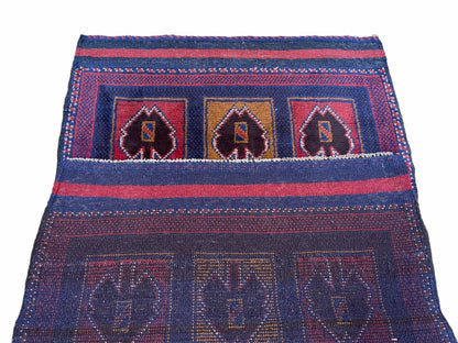 2' 9" X 4' 5" Vintage Handmade Tribal Wool Rug Balouchi Afghan Rug Blue Red 3x5