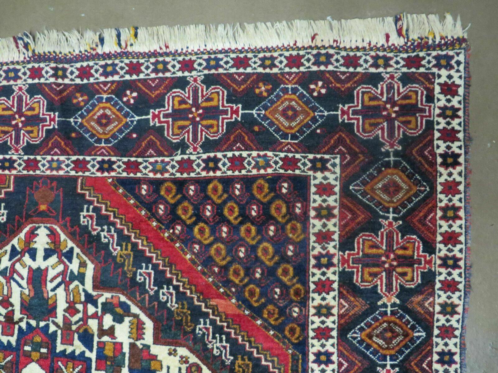 4' X 5.5' Vintage Handmade Turkish Tribal Wool Rug Medallion Nice - Nuvé