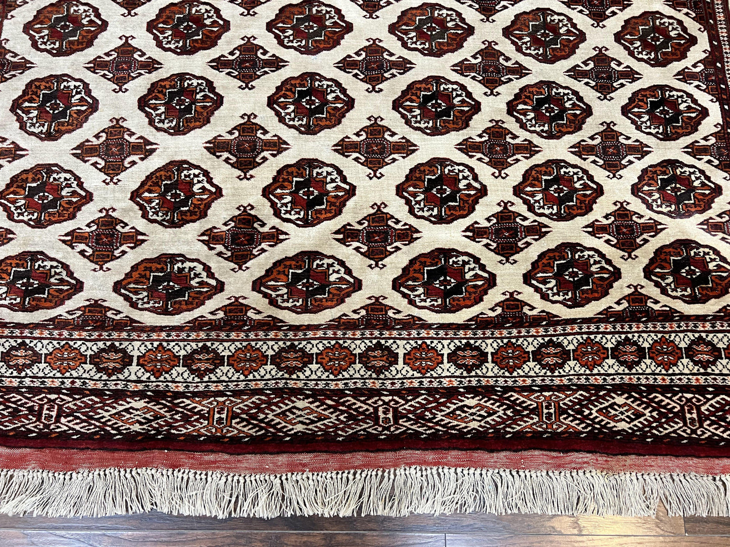 Persian Turkoman Rug 7x8, Almost Square Rare, Hand Knotted, Yamud, Bohemian Rug, Handmade Tribal Rug, Cream Red, Handmade Oriental Carpet - Nuvé