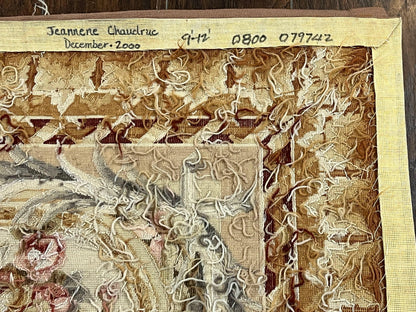 Aubusson Rug 9x12, Elegant Savonnerie Carpet 9 x 12 ft, Beige Ivory Tan, Floral, Flatweave Wool Handmade Area Rug 9 x 12 ft, European French - Nuvé