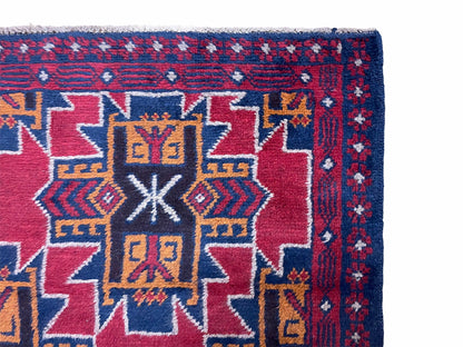 2' 8" X 4' 6" Vintage Handmade Tribal Wool Rug Balouchi Rug Afghan Rug Red Blue - Nuvé