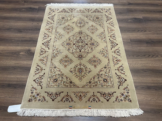 Very Fine Persian Isfahan Rug 3x5 ft with Signature, Kork Wool on Silk Foundation, Gray-Taupe Vintage Hand Knotted Oriental Carpet, 60 Raj 460 KPSI - Nuvé
