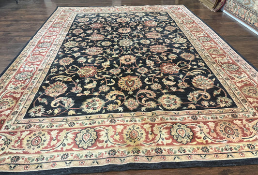 Vintage Oriental Rug 8x11, Floral Persian Design Carpet, Turkish Power Loomed Rug, Navy Blue Red Cream - Nuvé