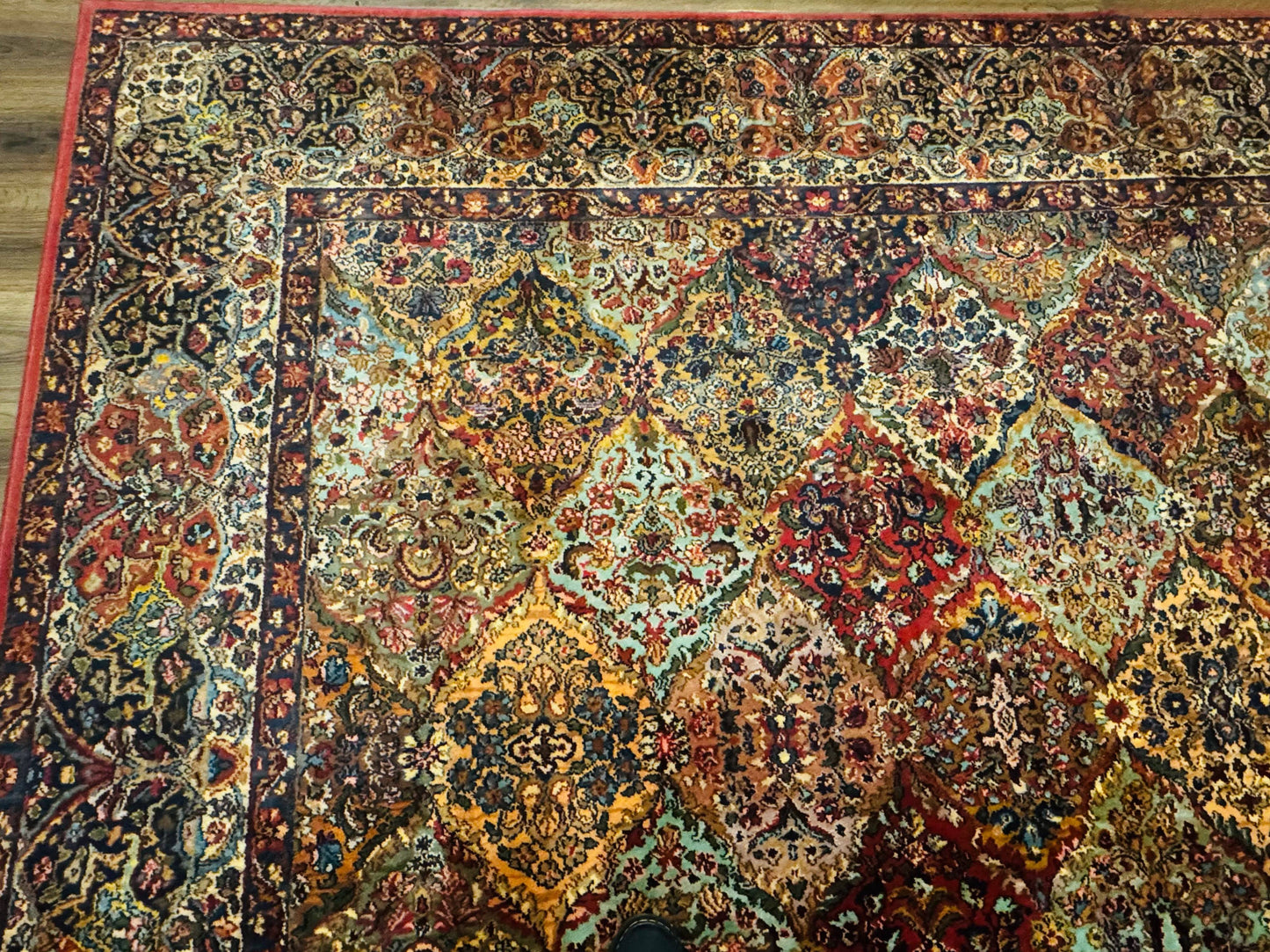 Square Karastan Multicolor Panel Kirman Rug #717, Rare Size 8.8 x 8.8, Original 700 Series, Wool - Nuvé