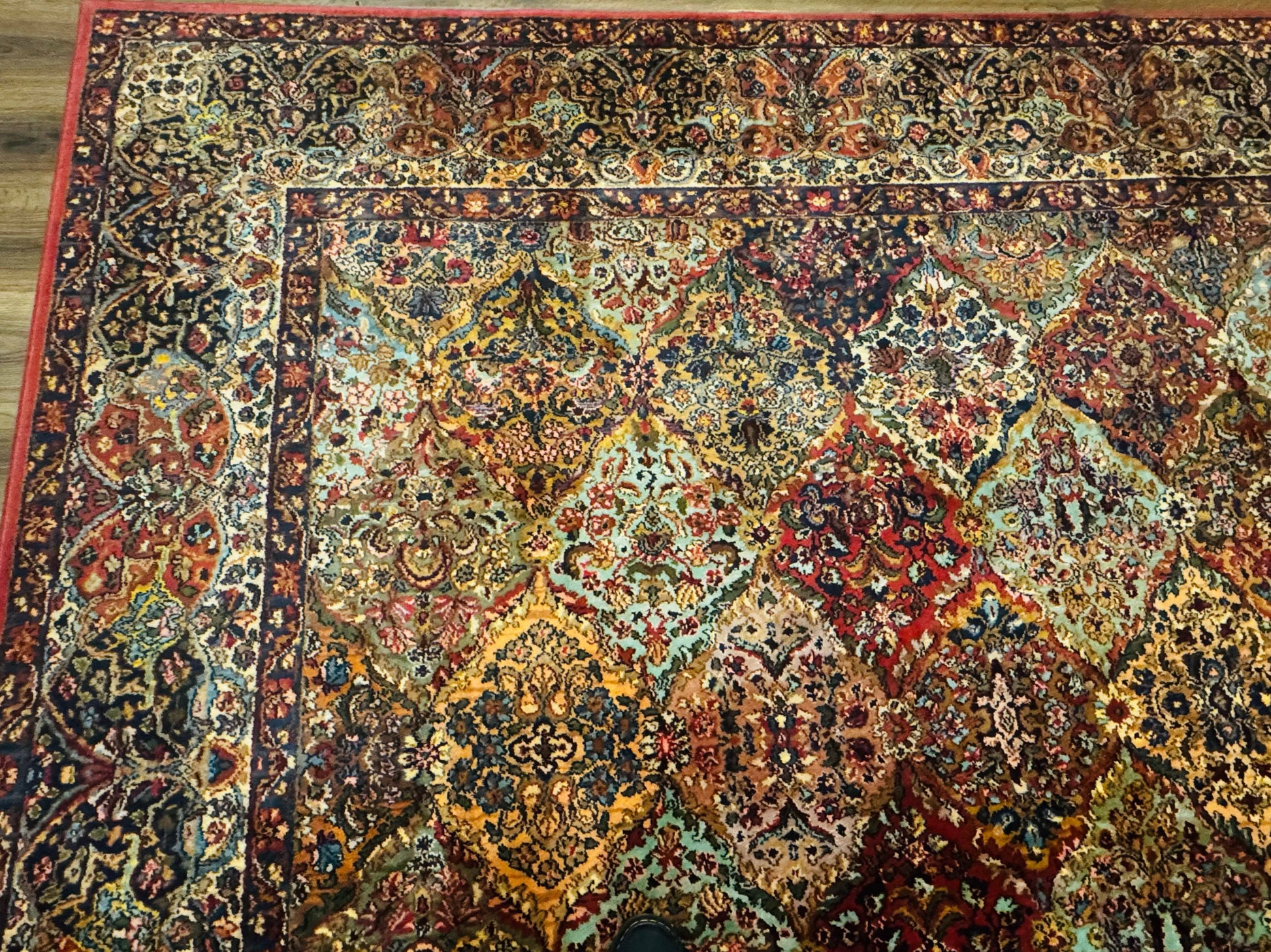 Square Karastan Multicolor Panel Kirman Rug #717, Rare Size 8.8 x 8.8, Original 700 Series, Wool - Nuvé