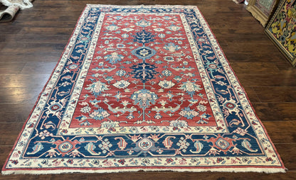 Turkish Flatweave Rug 6x9, Heriz Design, Red and Blue - Nuvé