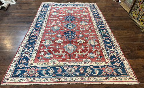Turkish Flatweave Rug 6x9, Heriz Design, Red and Blue - Nuvé