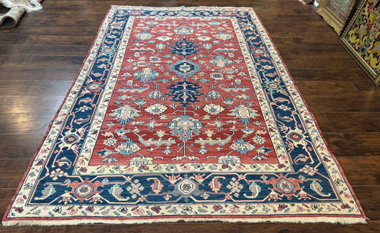Turkish Flatweave Rug 6x9, Heriz Design, Red and Blue - Nuvé