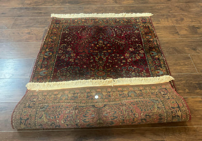 Antique Persian Sarouk Rug 3.6 x 5, Red, 1920s Persian Carpet