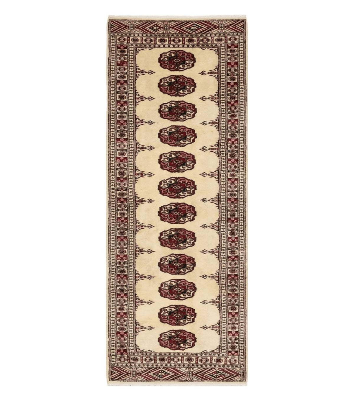 2' 7" x 7' Handmade Finely Knotted Pakistani Turkoman Bokhara Detailed Wool Rug