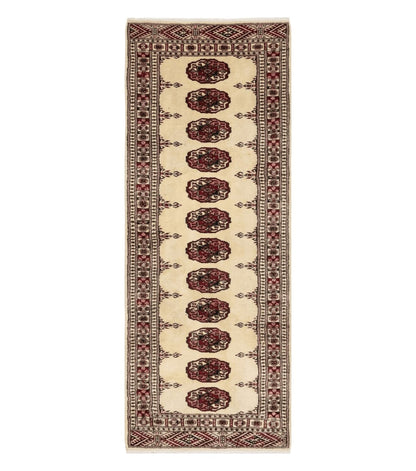 2' 7" x 7' Handmade Finely Knotted Pakistani Turkoman Bokhara Detailed Wool Rug