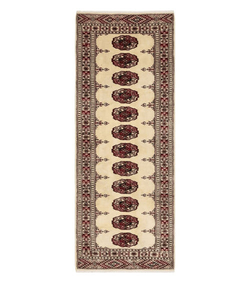 2' 7" x 7' Handmade Finely Knotted Pakistani Turkoman Bokhara Detailed Wool Rug