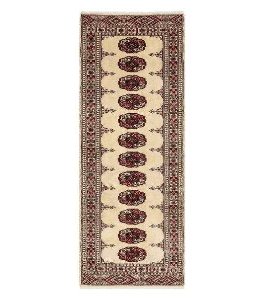 2' 7" x 7' Handmade Finely Knotted Pakistani Turkoman Bokhara Detailed Wool Rug