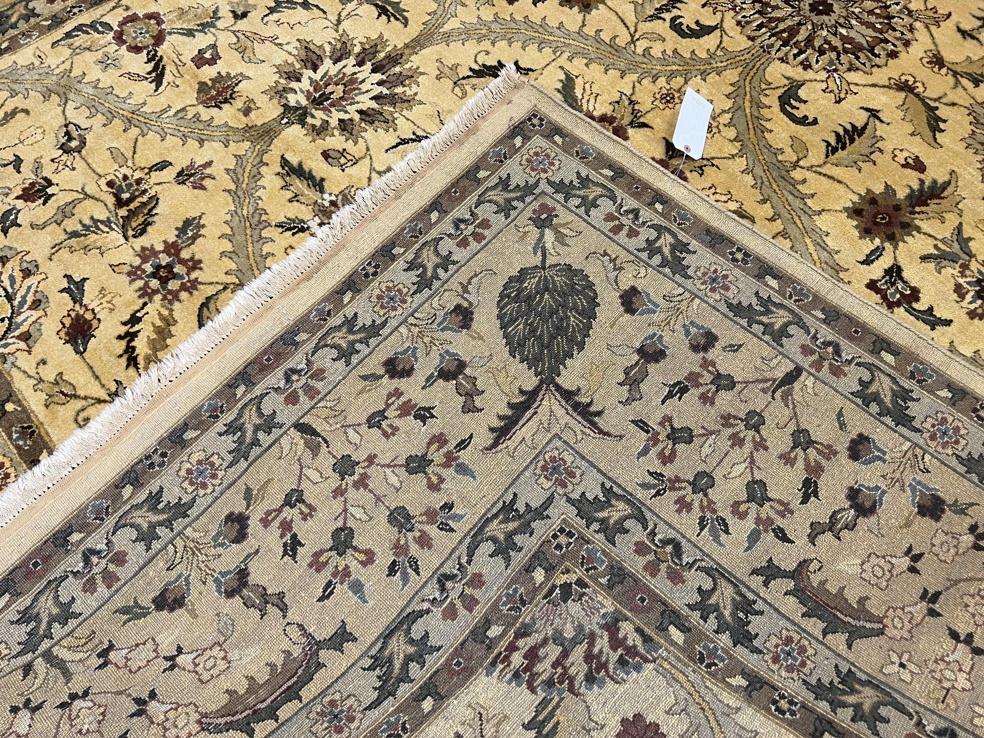 Indo Persian Mahal Rug 10x14, Wool Hand Knotted Oriental Carpet, Cream Floral Allover, Vintage Area Rug 10 x 14, Traditional Rug, Handmade - Nuvé