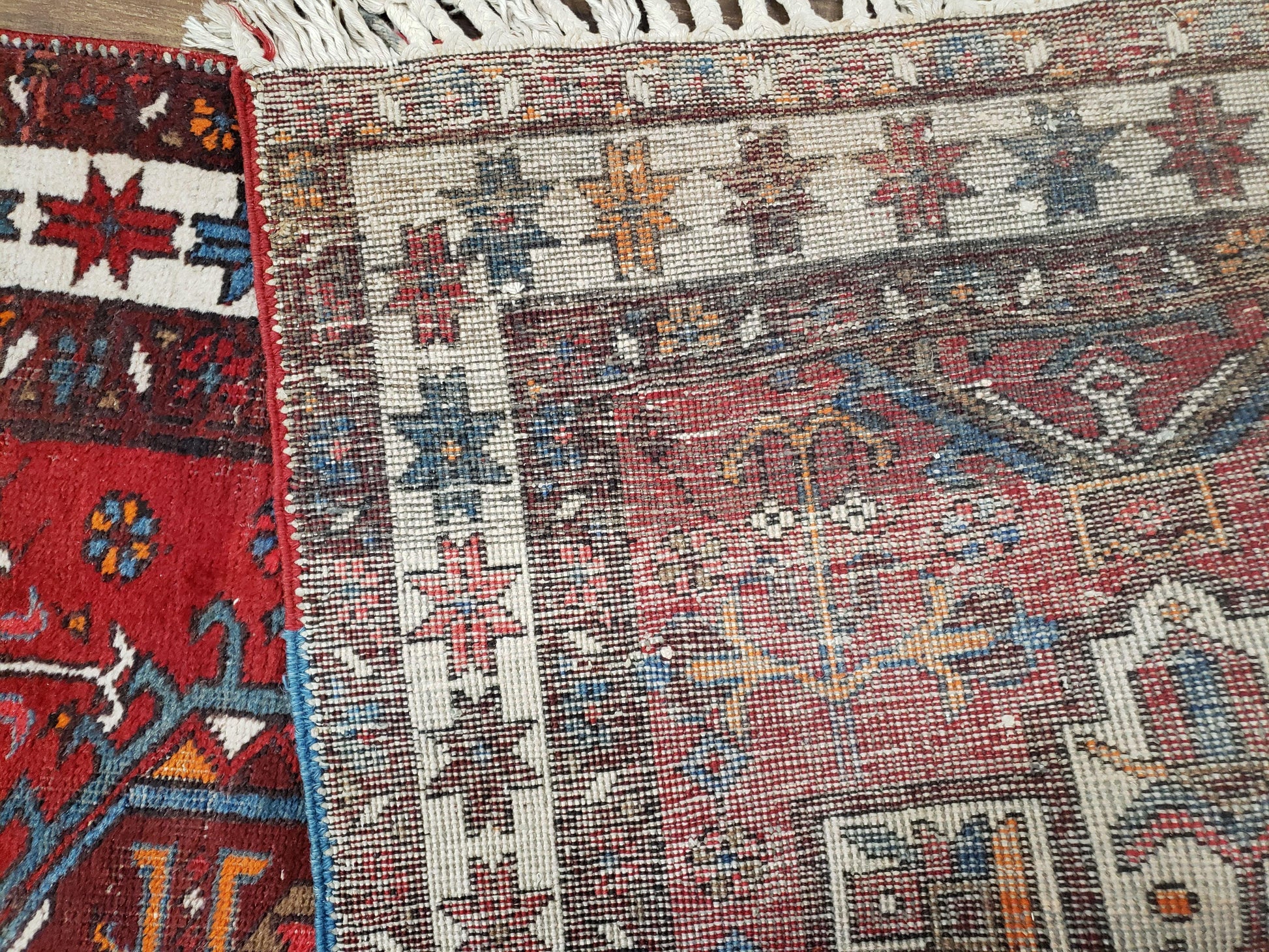 Antique Persian Heriz Karajeh Runner Rug, Red, Hand-Knotted, Wool, 3' 3" x 10' 11" - Nuvé