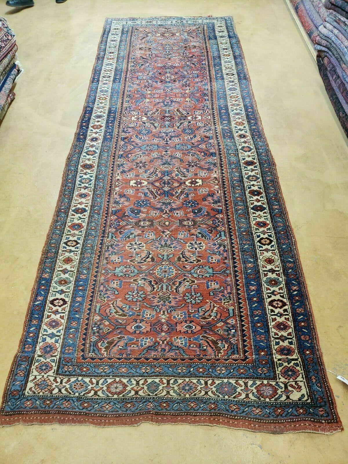 3' 8" X 11' Antique Handmade Turkish Wool Rug Veg Dye Runner Nice Rusted Red - Nuvé