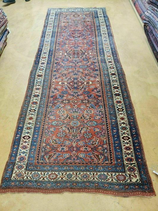 3' 8" X 11' Antique Handmade Turkish Wool Rug Veg Dye Runner Nice Rusted Red - Nuvé