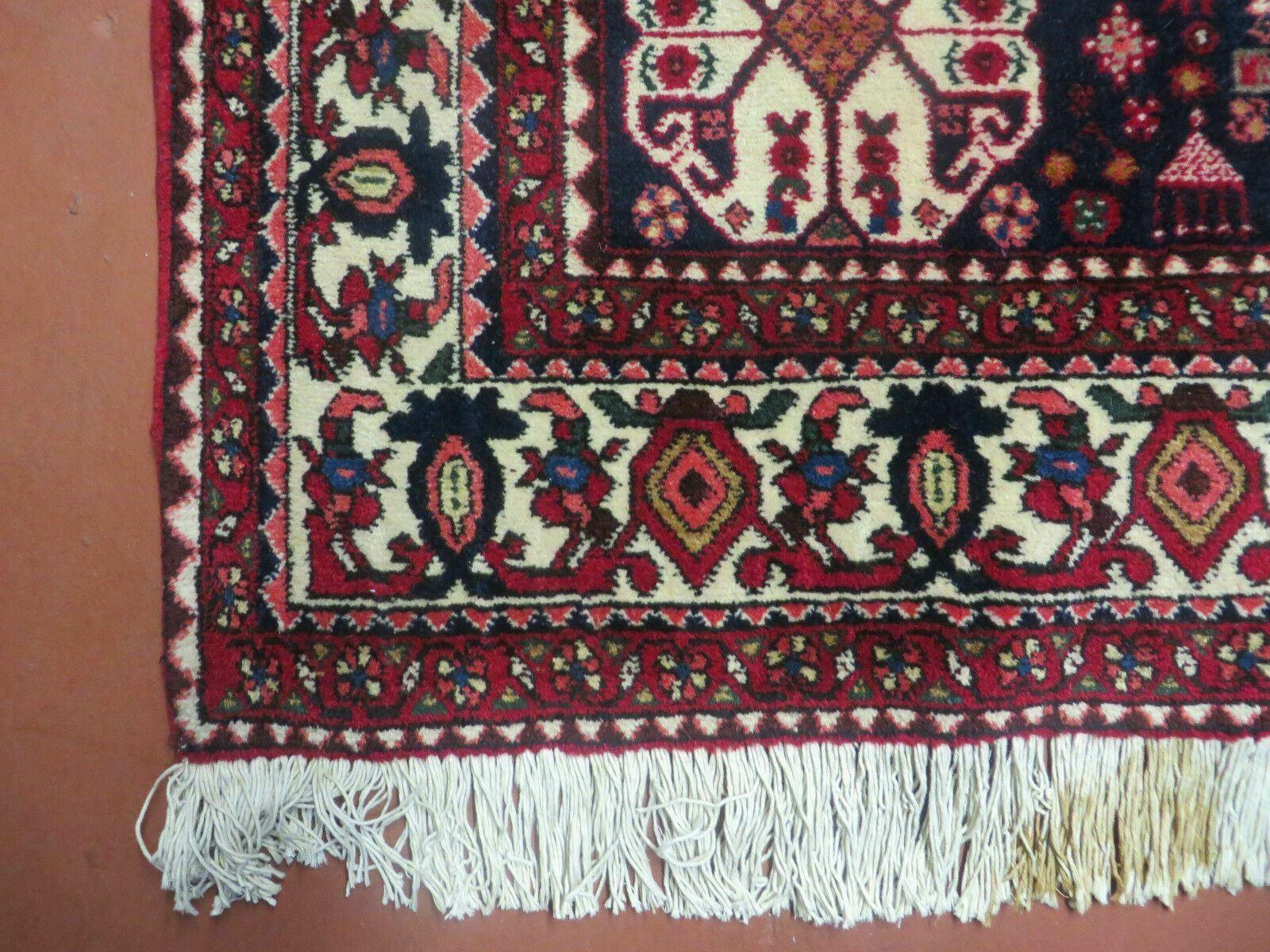 7' X 10' Vintage Handmade Indian Floral Wool Rug Hand Knotted Carpet Ivory Red - Nuvé