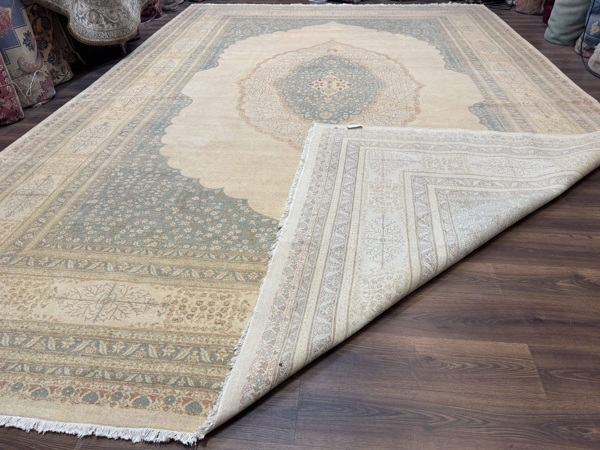 Palace Size Pak Persian Rug 12x18, Haji Jalili Design, Pakistani Carpet, Oat and Light Blue, Fine 260 KPSI - Nuvé