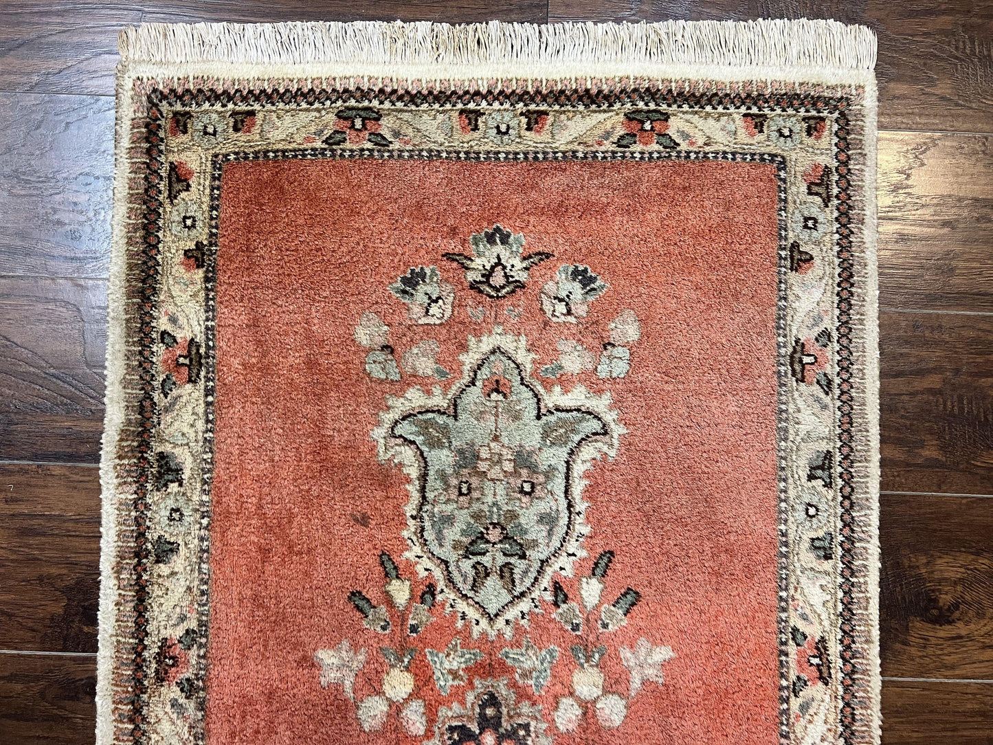 Persian Tabriz Runner Rug 3 x 12, Vintage Hand Knotted Wool Oriental Hallway Carpet, Light Red Beige Tan, Fine Weave, Semi Open Field, Traditional - Nuvé