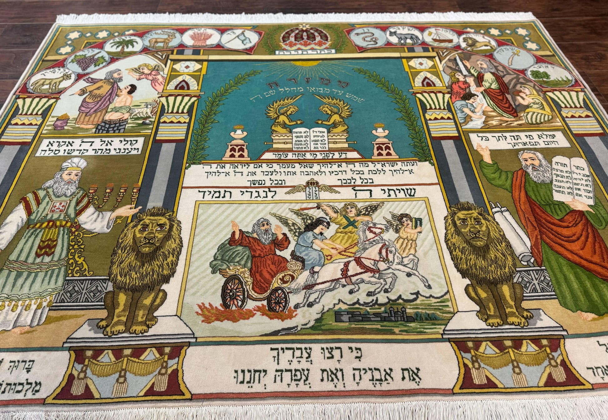 Persian Tabriz Jewish Pictorial Rug  - Biblical Scenes, Kork Wool - Nuvé