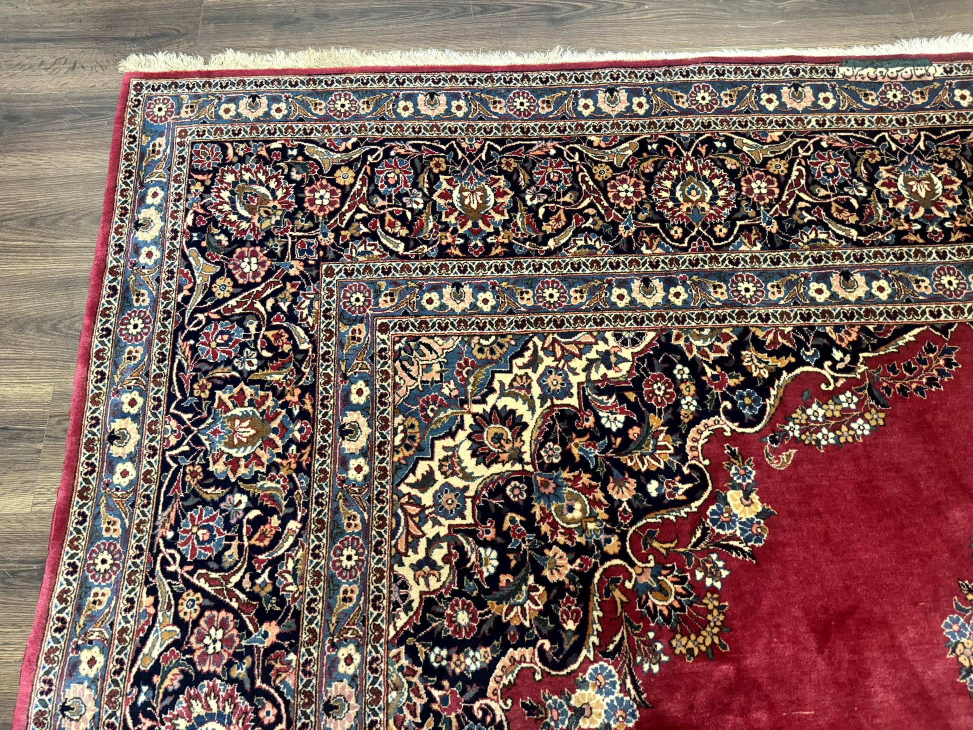 Persian Kashan Rug 9x12, Traditional, Semi Open Field, Red, Signed By Master Weaver, Antique Rug - Nuvé