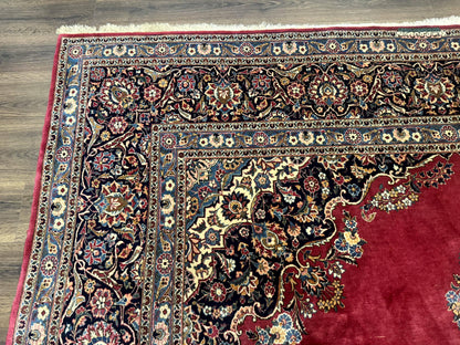 Persian Kashan Rug 9x12, Traditional, Semi Open Field, Red, Signed By Master Weaver, Antique Rug - Nuvé