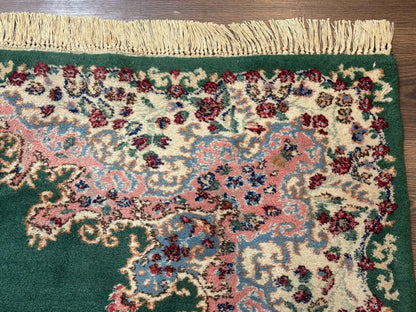 Persian Kerman Rug 4x6, Green Ivory Pink, Wool Vintage, Semi Open Field - Nuvé