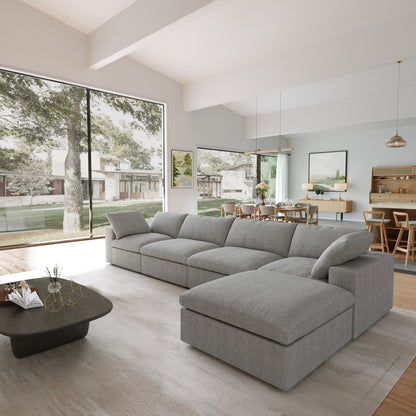 Nuvé® Solace Modular Bouclé Cloud Sofa - Space Grey - 4-Seater Sectional Sofa with Ottoman - Nuvé