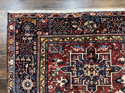 Persian Karajeh Rug 5x6, Antique Heriz Carpet, Geometric, Persian Tribal Rug, Brick Red Navy Blue - Nuvé