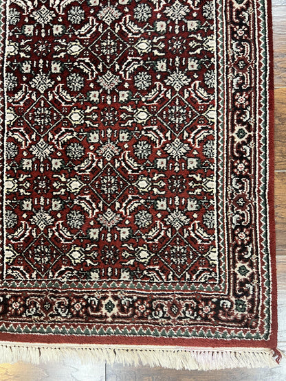 Indo Persian Runner Rug 2.7 x 8, Wool Hand Knotted Vintage Carpet, Red Black, Herati Allover Pattern, Oriental Runner, Rug for Hallway - Nuvé