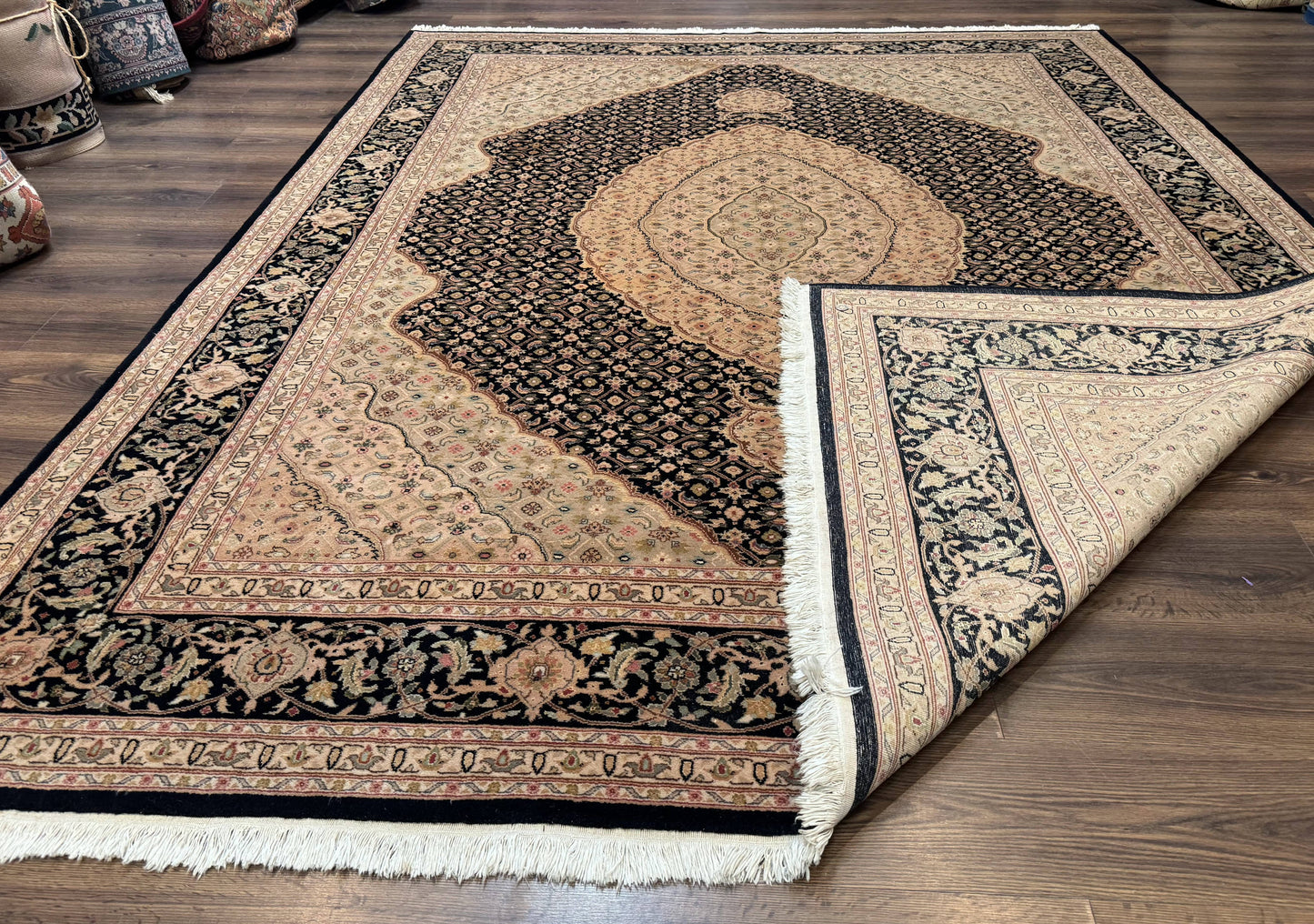Sino Persian Rug 8x10, Herati Mahi Pattern, Fine 170 KPSI, Black, Wool and Silk Highlights - Nuvé