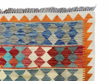 Small Chobi Kilim Rug 3x4 Colorful Diamond Kilim Small Turkish Multicolor Kilim with Diamond Pattern Wool Flatweave Nice - Nuvé
