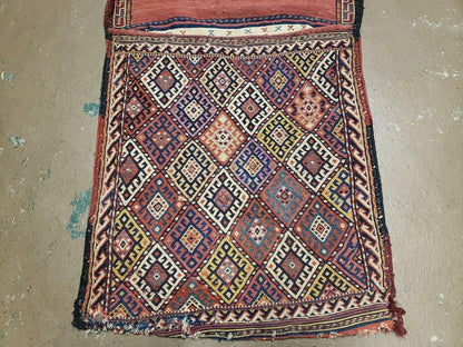 26" X 56" Antique Handmade Authentic Tribal Wool Rug Double Bag Tobreh - Nuvé