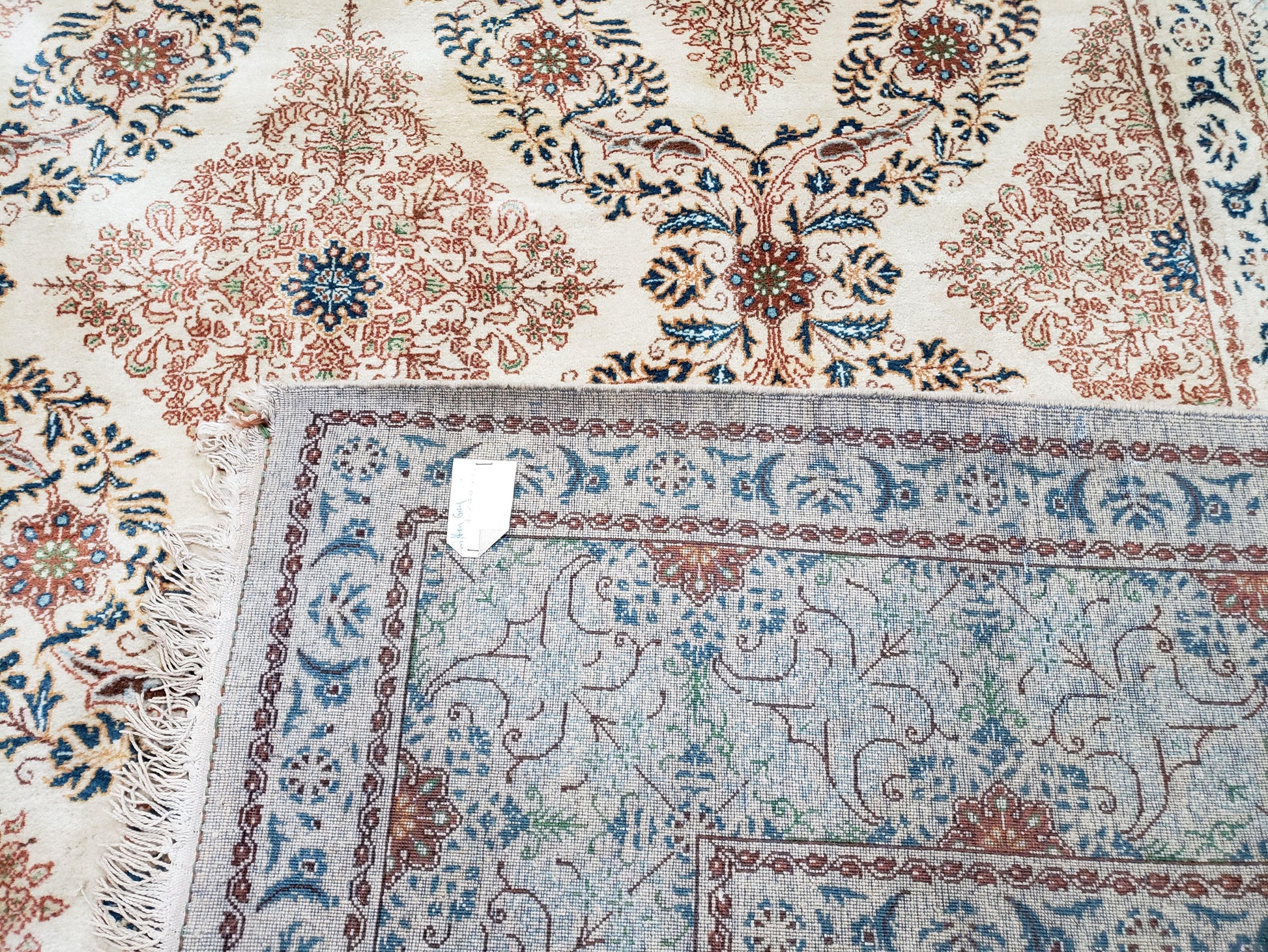 Fine Antique Persian Light Colored Kashan Carpet, 7x12, Top Quality, Rare, Ivory & Blues, Hand-Knotted, Wool - Nuvé