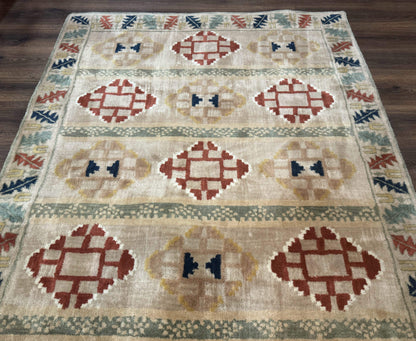 Geometric Design Area Rug 5x8, Beige and Rust Red - Nuvé